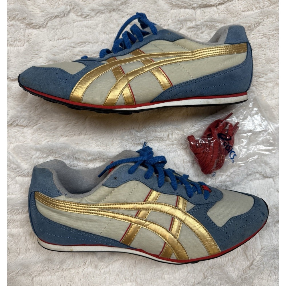 Rare Vintage ASICS Onitsuka Tiger Sprinter Sneakers Y2K Retro Gold Blue Runner